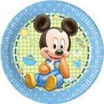 Pratos em cartão para festas de aniversário do tema Mickey Baby