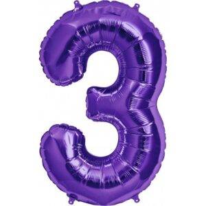 1 Balão de Foil " Número 3 " Roxo por pack.