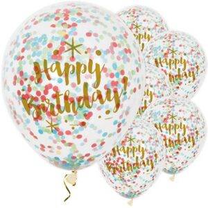 Conjunto de 6 Balões Latex com confettis Primeiro Aniversário Azul