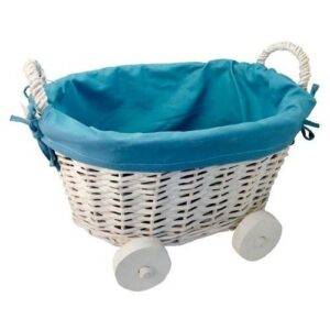 Cesta de Vime em forma de carrinho de bebé azul
