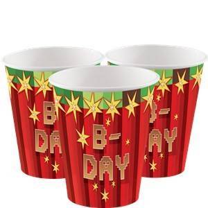 Copos de cartão para festa de aniversário do tema TNT