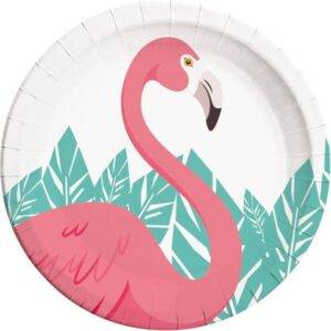 Pratos descartáveis para festas de aniversário do tema Flamingo