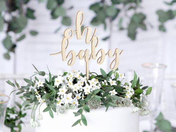Topo de bolo de madeira - Oh Baby