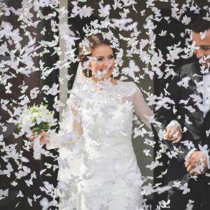 Canhão de confetti com borboletas brancas