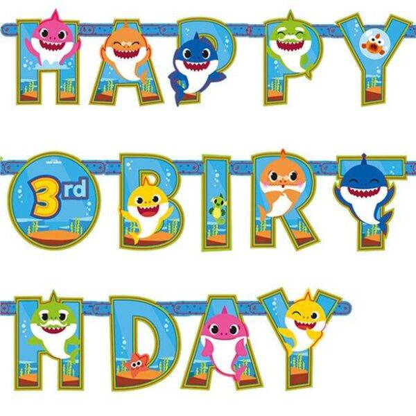 Grinalda Personalizável add an age para festa de aniversário do tema Baby Shark