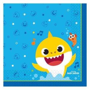 16 Guardanapos para festa de aniversário do tema Baby Shark