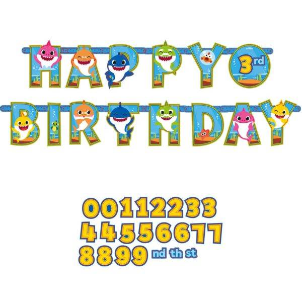 Grinalda Personalizável add an age para festa de aniversário do tema Baby Shark