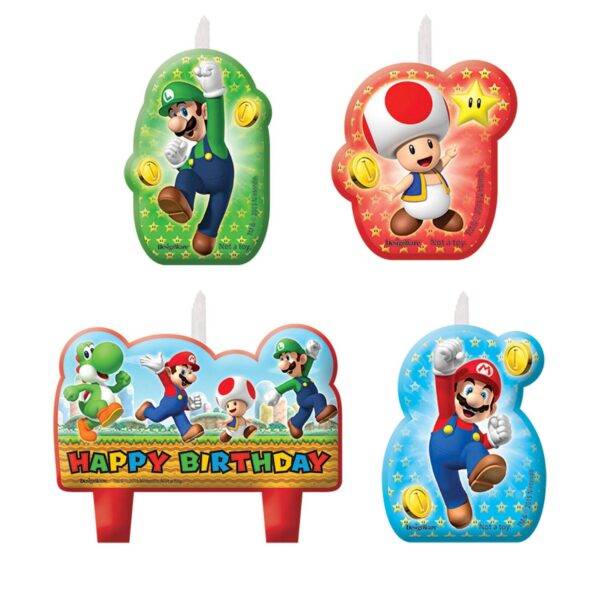 4 Velas para festa de aniversário do tema Super Mario