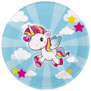 Pratos descartáveis para festa de aniversário do tema Baby Unicorn