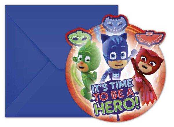 Convites para festa de aniversário do tema Pj Masks