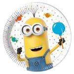 Pratos descartáveis pequenos para festa de aniversário do tema Minions Balloons Party