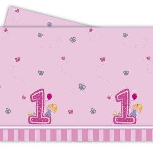 Toalha descartavel para festa de anos do tema 1º aniversário menina