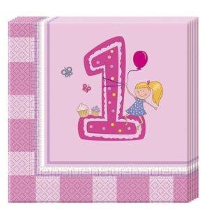 Guardanapos para festa de aniversário do tema 1º aniversário menina