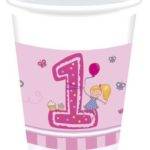 Copos para festa de 1º aniversário menina