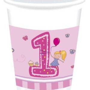 Copos para festa de 1º aniversário menina