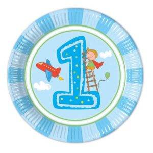Pratos descartáveis para festa de 1º aniversário menino