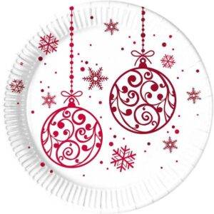 Bolas Vermelhas de Natal - 8 pratos de papel