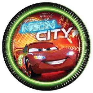 Carros Neon - 8 pratos de papel 23 cm