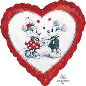 BALÃO FOIL S60 CORAÇÃO MINNIE & MICKEY