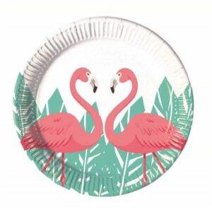 Pratos descartáveis para festas de aniversário do tema Flamingo