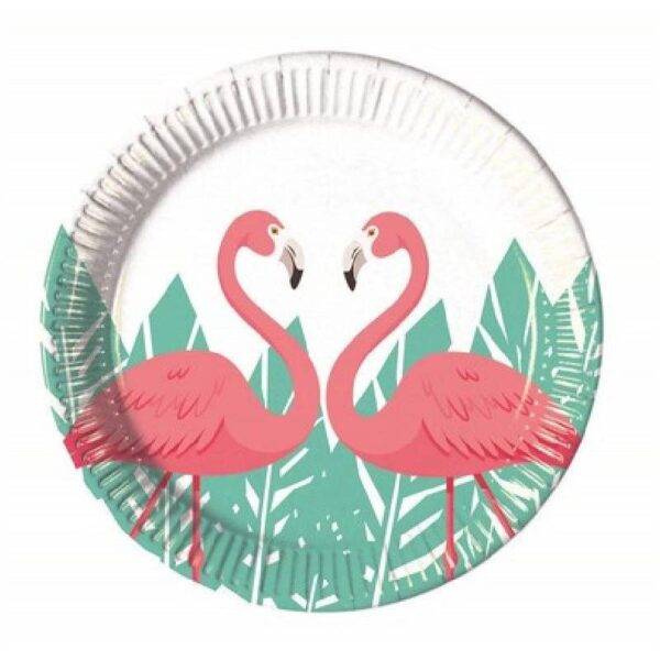 Pratos descartáveis para festas de aniversário do tema Flamingo