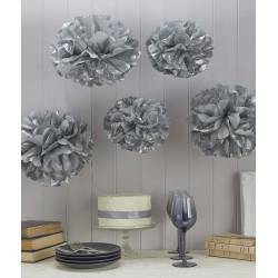 PACK DE 5 POMPOMS EM PRATA