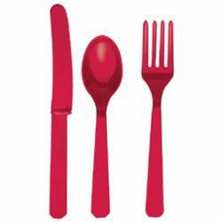 PACK DE 24 TALHERES PLÁSTICO VERMELHO