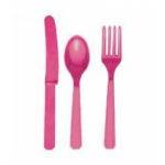 PACK DE 24 TALHERES PLÁSTICO ROSA