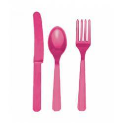 PACK DE 24 TALHERES PLÁSTICO ROSA