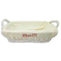 CESTA CORUJA RETANGULAR BRANCA CORUJA ROSA