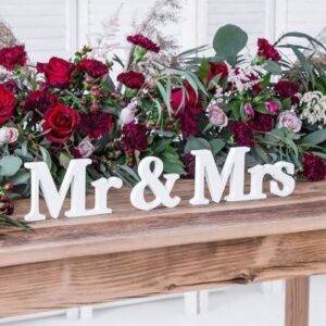 Letras de madeira branca Mr & Mrs