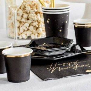 Copos de papel - Preto com dourado.