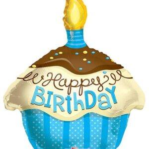 Balão Foil 18" Happy Birthday Cupcake Azul