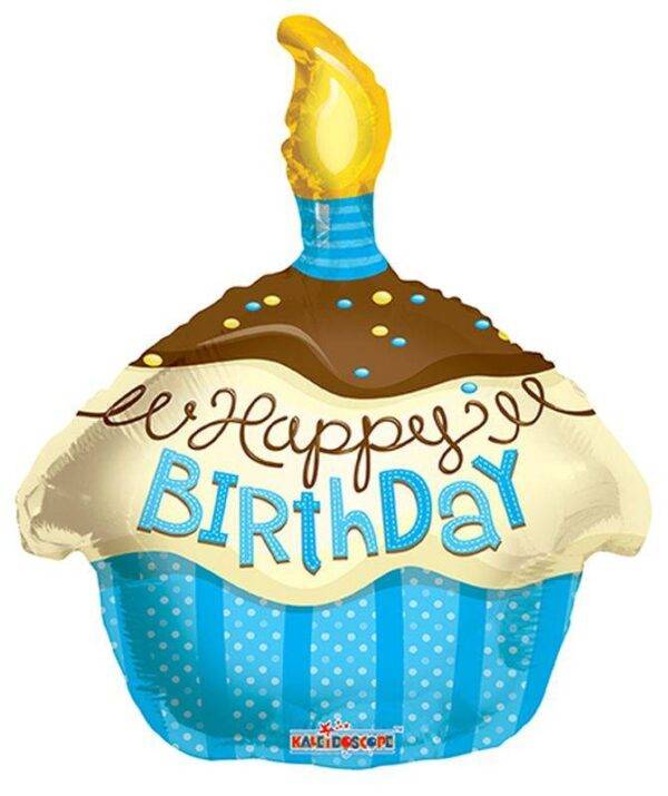 Balão Foil 18" Happy Birthday Cupcake Azul