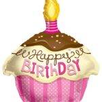 Balão Foil 18" Happy Birthday Cupcake Rosa