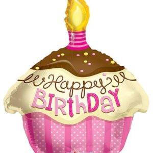 Balão Foil 18" Happy Birthday Cupcake Rosa