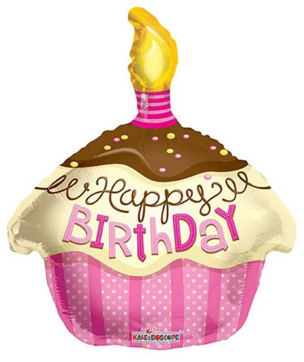 Balão Foil 18" Happy Birthday Cupcake Rosa