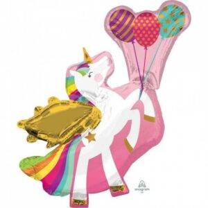 BALÃO FOIL SUPERSHAPE UNICÓRNIO COM BALÕES