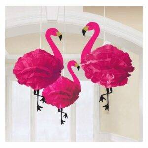 3 DECORAÇÕES PENDENTES 49,5 CM FLAMINGO