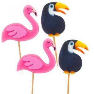 4 VELAS DE ANIVERSÁRIO FLAMINGOS & TOCANOS