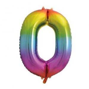 BALÃO FOIL 86 CM RAINBOW NÚMERO 0
