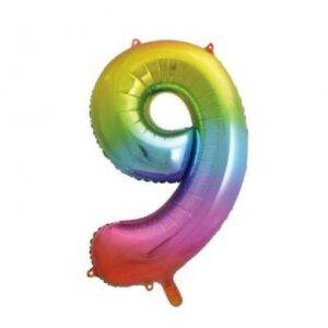 BALÃO FOIL 86 CM RAINBOW NÚMERO 9