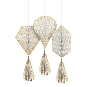 Mini favos de mel com glitter dourado e borlas