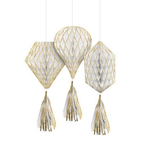 Mini favos de mel com glitter dourado e borlas
