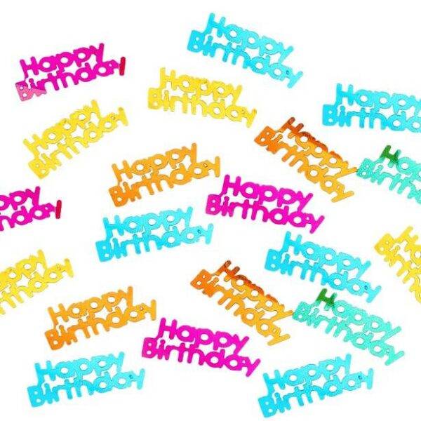 Confete de dispersão de folha de feliz aniversário do arco-íris