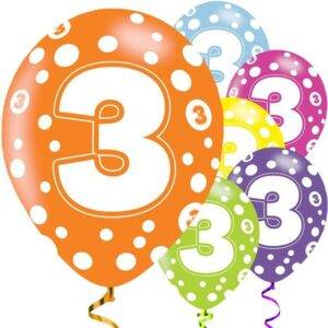 Balões Sortidos de 3º Aniversário - Látex de 11 ''