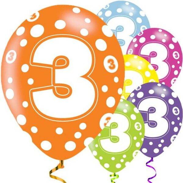 Balões Sortidos de 3º Aniversário - Látex de 11 ''
