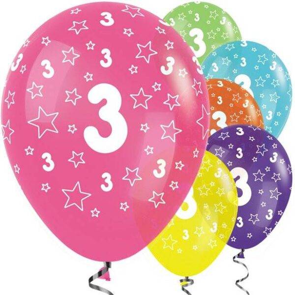 Balões Tropical Stars de 3º Aniversário com Estrelas - Látex de 12 "