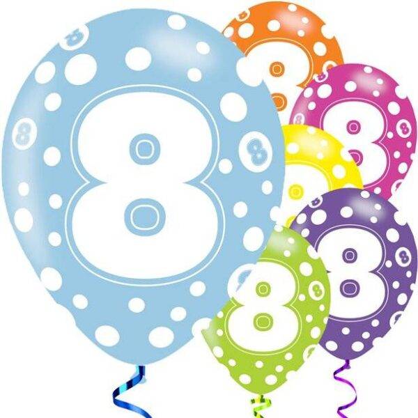 Balões Sortidos de 8o Aniversário - Látex de 11 ''
