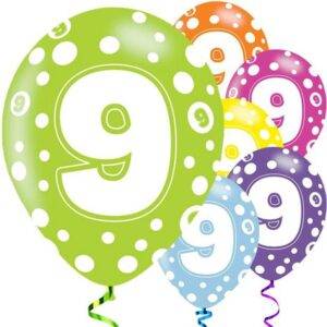 Balões Sortidos de 9o Aniversário - Látex de 11 ''